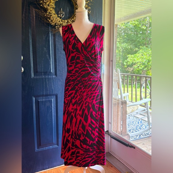 Kasper V-Neck pink and black sleeveless dress size Large - Picture 1 of 10